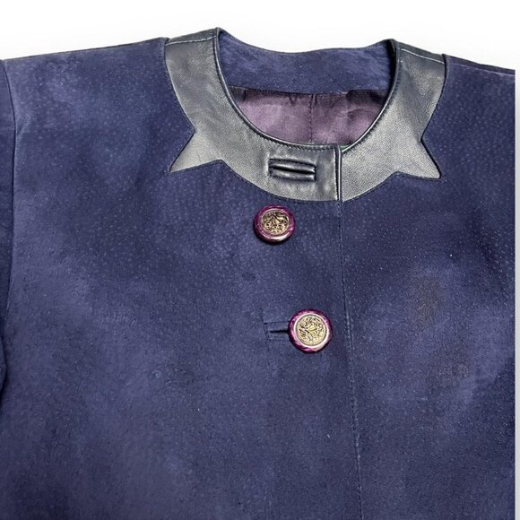 Vintage 90s Genuine LEATHER Suede DANIER Luxury Designer Blue Jacket - Womens XS - Picture 3 of 4